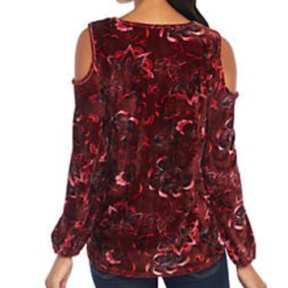 🆕 Vintage America Blues Velvet Cold Shoulder Top - Picture 2 of 2